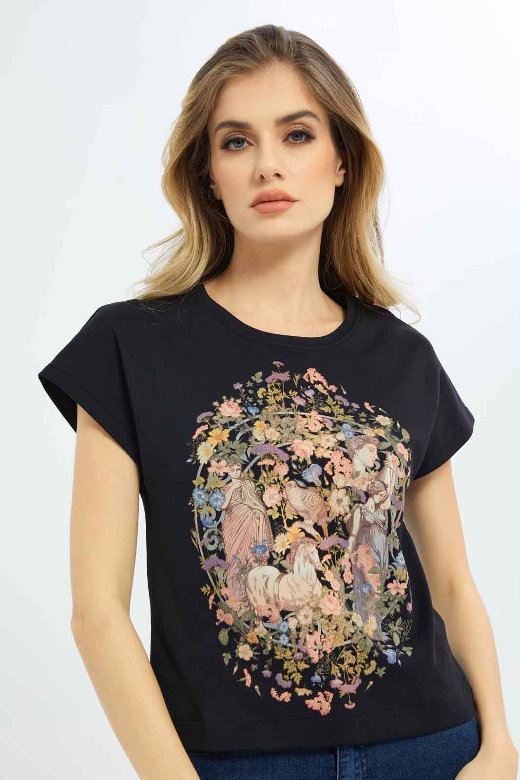 Women Black Printed T-Shirt