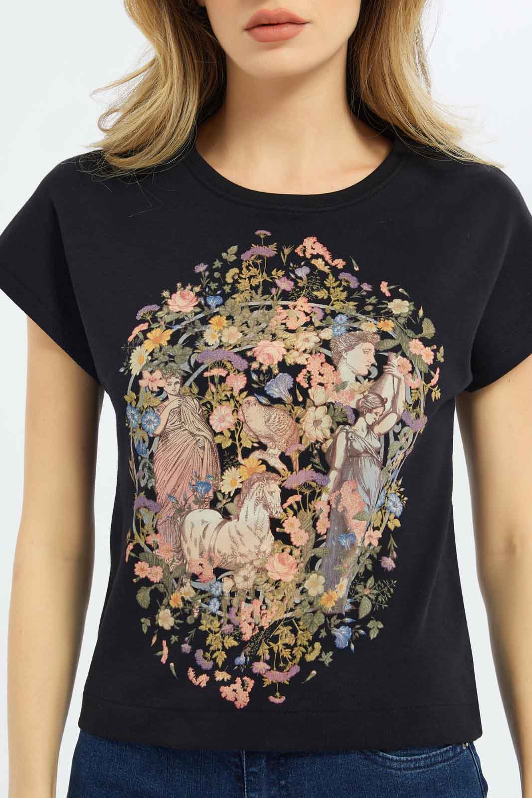 Women Black Printed T-Shirt