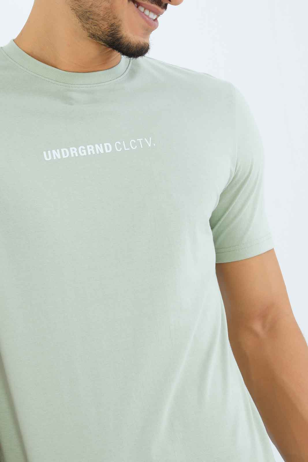 Redtag-Men-Sage-Green-Slogan-T-Shirt-Category:T-Shirts,-Colour:Green,-Deals:New-In,-Dept:Menswear,-Filter:Men's-Clothing,-Men-T-Shirts,-New-In-Men-APL,-Non-Sale,-S23B,-Section:Men-Men's-