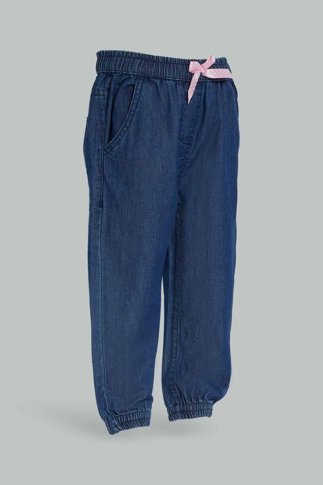 Redtag-Girls-Dark-Wash-Solid-Harem-Jeans-Category:Jeans,-Colour:Dark-Wash,-Deals:New-In,-Dept:Girls,-Filter:Infant-Girls-(3-to-24-Mths),-ING-Jeans,-New-In-ING-APL,-Non-Sale,-S23A,-Section:Girls-(0-to-14Yrs),-VLM-Infant-Girls-3 to 24 Months