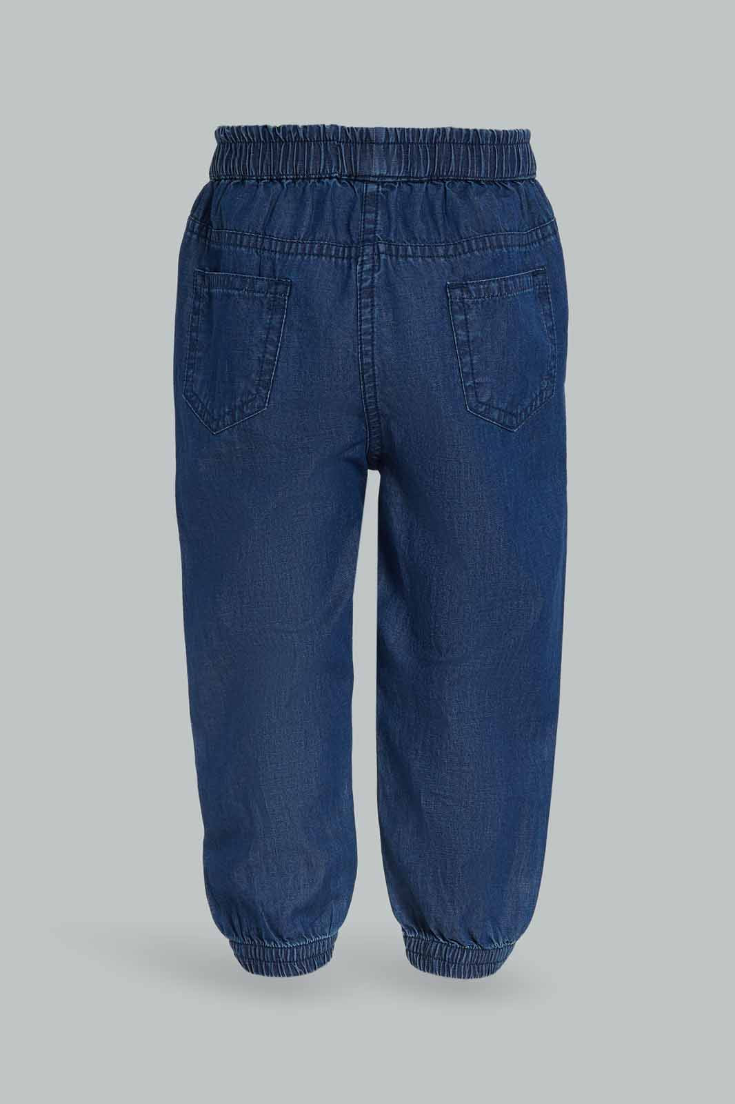Redtag-Girls-Dark-Wash-Solid-Harem-Jeans-Category:Jeans,-Colour:Dark-Wash,-Deals:New-In,-Dept:Girls,-Filter:Infant-Girls-(3-to-24-Mths),-ING-Jeans,-New-In-ING-APL,-Non-Sale,-S23A,-Section:Girls-(0-to-14Yrs),-VLM-Infant-Girls-3 to 24 Months
