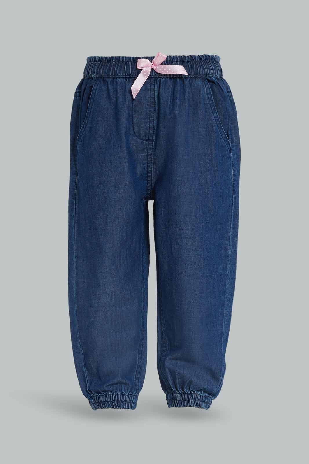 Redtag-Girls-Dark-Wash-Solid-Harem-Jeans-Category:Jeans,-Colour:Dark-Wash,-Deals:New-In,-Dept:Girls,-Filter:Infant-Girls-(3-to-24-Mths),-ING-Jeans,-New-In-ING-APL,-Non-Sale,-S23A,-Section:Girls-(0-to-14Yrs),-VLM-Infant-Girls-3 to 24 Months