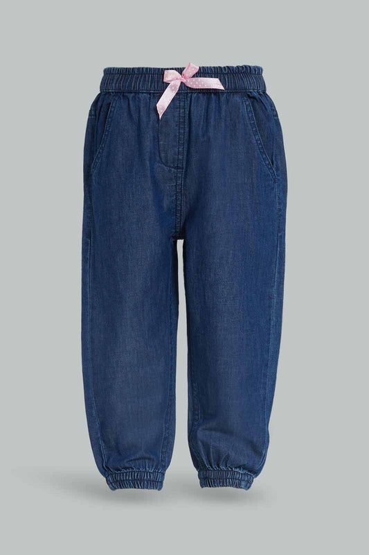 Redtag-Girls-Dark-Wash-Solid-Harem-Jeans-Category:Jeans,-Colour:Dark-Wash,-Deals:New-In,-Dept:Girls,-Filter:Infant-Girls-(3-to-24-Mths),-ING-Jeans,-New-In-ING-APL,-Non-Sale,-S23A,-Section:Girls-(0-to-14Yrs),-VLM-Infant-Girls-3 to 24 Months