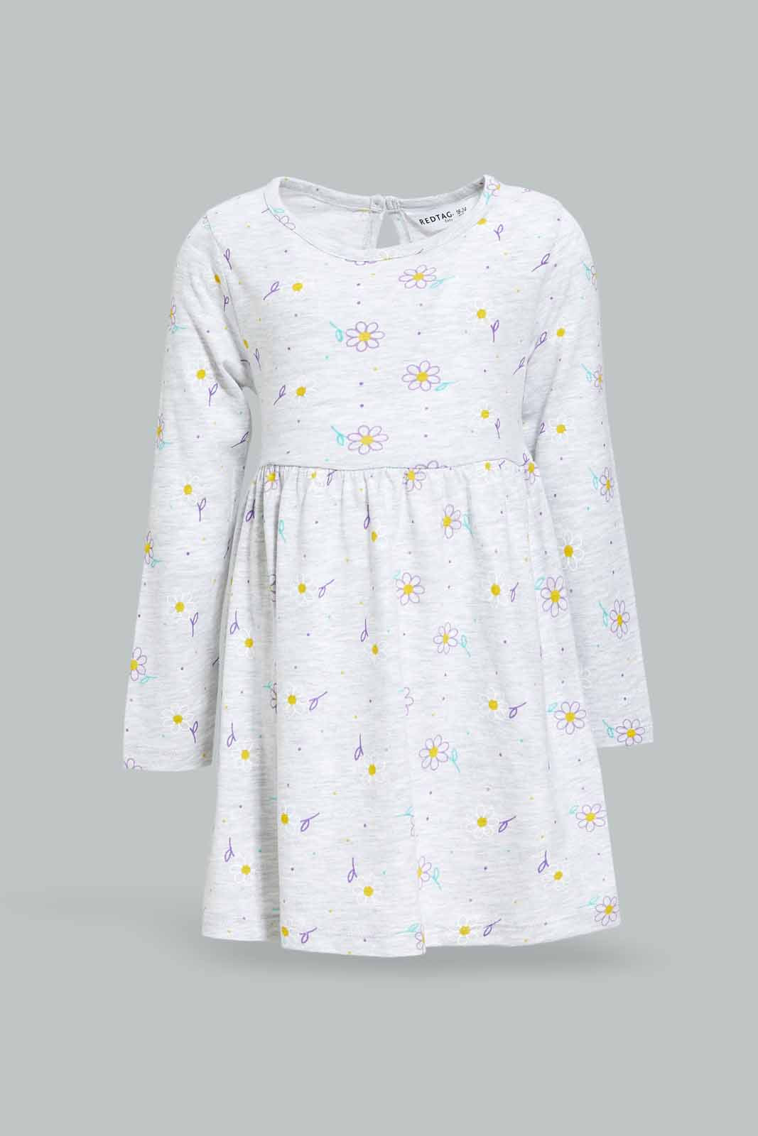 Redtag-Girls-Pale-Grey-Aop-Knitted-Dress-Category:Dresses,-Colour:Grey,-Deals:New-In,-Dept:Girls,-Filter:Infant-Girls-(3-to-24-Mths),-ING-Dresses,-New-In-ING-APL,-Non-Sale,-S23A,-Section:Girls-(0-to-14Yrs),-VLM-Infant-Girls-3 to 24 Months