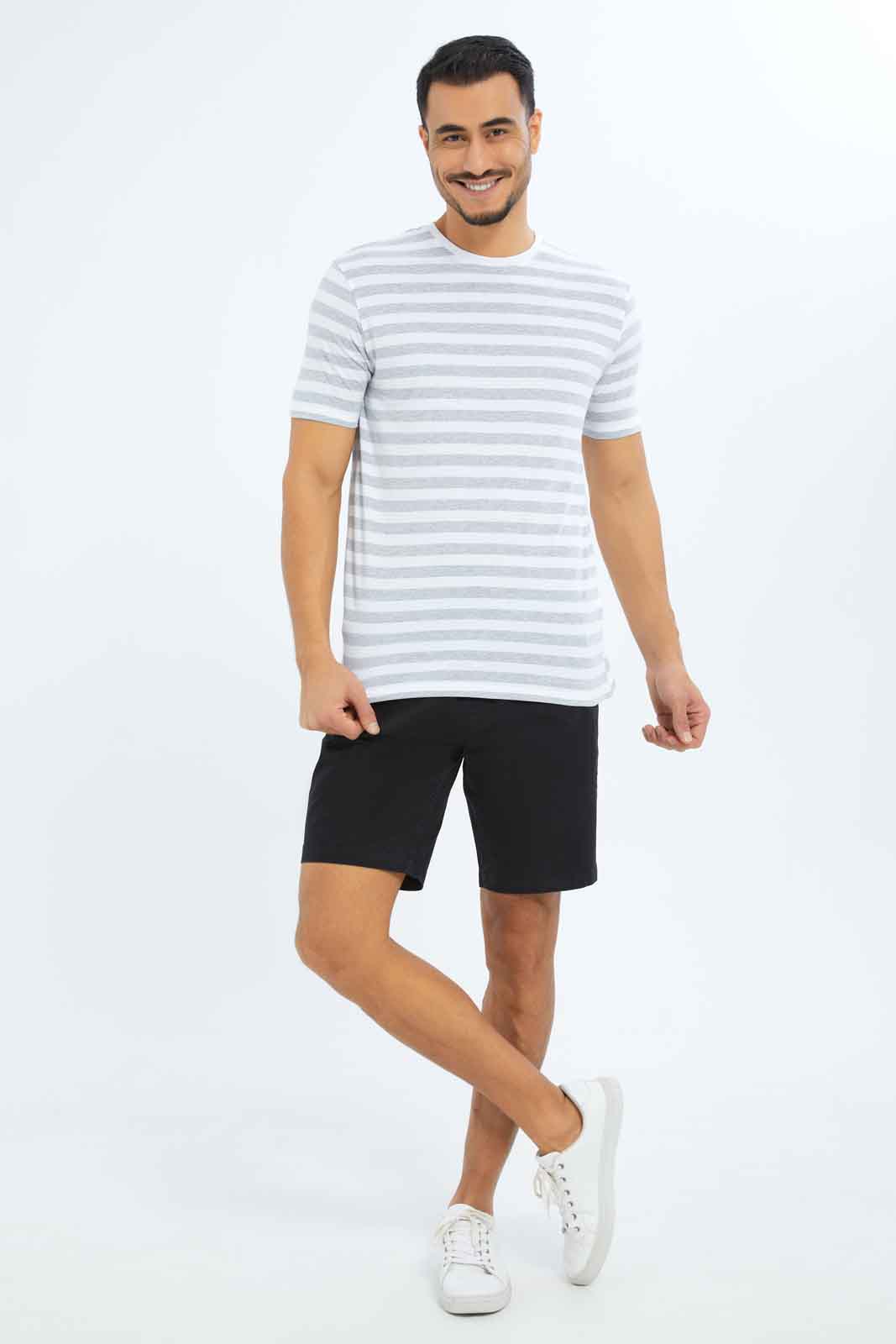 Redtag-Men-White/Grey-Striper-With-White-Neck-T-Shirt-Category:T-Shirts,-Colour:White,-Deals:New-In,-Dept:Menswear,-Filter:Men's-Clothing,-Men-T-Shirts,-New-In-Men-APL,-Non-Sale,-S23B,-Section:Men,-TBL-Men's-