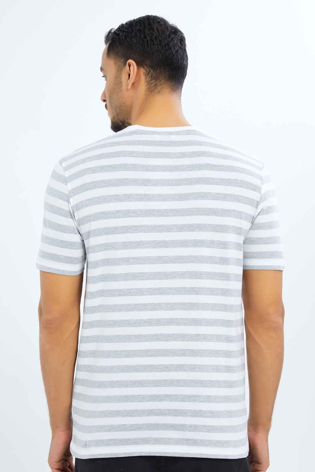 Redtag-Men-White/Grey-Striper-With-White-Neck-T-Shirt-Category:T-Shirts,-Colour:White,-Deals:New-In,-Dept:Menswear,-Filter:Men's-Clothing,-Men-T-Shirts,-New-In-Men-APL,-Non-Sale,-S23B,-Section:Men,-TBL-Men's-