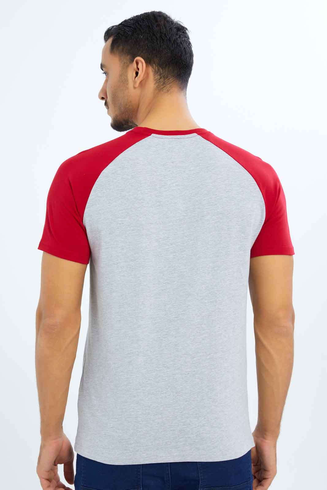 Redtag-Men-Gret/Red-Reglan-T-Shirt-Category:T-Shirts,-Colour:Grey,-Deals:New-In,-Dept:Menswear,-Filter:Men's-Clothing,-Men-T-Shirts,-New-In-Men-APL,-Non-Sale,-S23B,-Section:Men,-TBL-Men's-