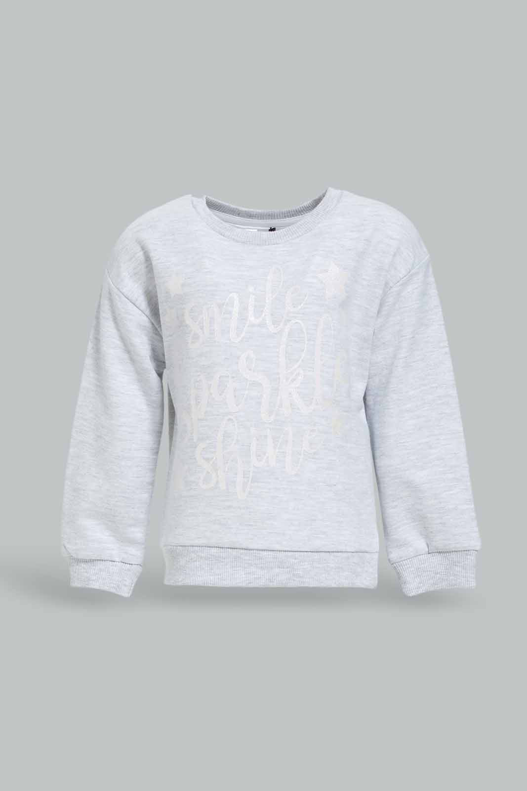 Redtag-Girls-Pale-Grey-Marl-Placement-Print-Sweat-Top-With-Legging-Category:Jog-Sets,-Colour:Grey,-Deals:New-In,-Dept:Girls,-Filter:Infant-Girls-(3-to-24-Mths),-ING-Jog-Sets,-New-In-ING-APL,-Non-Sale,-S23A,-Section:Girls-(0-to-14Yrs),-VLM-Infant-Girls-3 to 24 Months