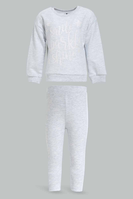 Redtag-Girls-Pale-Grey-Marl-Placement-Print-Sweat-Top-With-Legging-Category:Jog-Sets,-Colour:Grey,-Deals:New-In,-Dept:Girls,-Filter:Infant-Girls-(3-to-24-Mths),-ING-Jog-Sets,-New-In-ING-APL,-Non-Sale,-S23A,-Section:Girls-(0-to-14Yrs),-VLM-Infant-Girls-3 to 24 Months