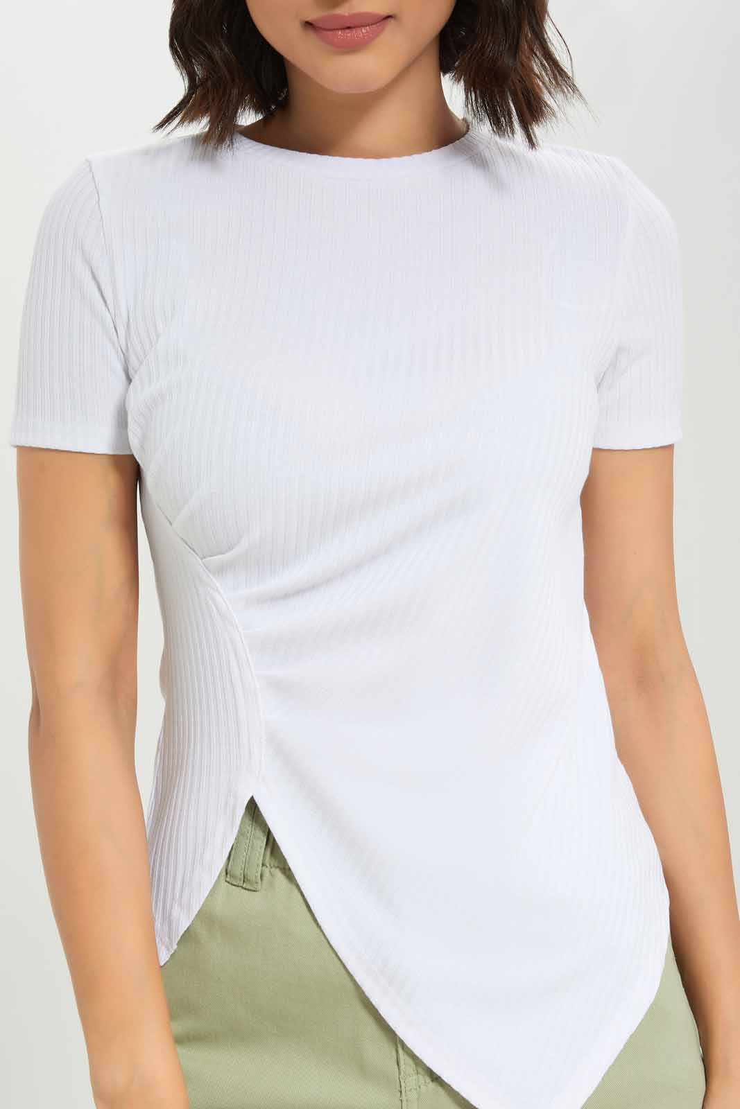 Redtag-Women-Asym-Rib-Tee-Category:Tops,-Colour:White,-Deals:New-In,-Dept:Ladieswear,-Filter:Women's-Clothing,-KSH,-New-In-Women-APL,-Non-Sale,-S23A,-Section:Women,-Women-Tops-Women's-