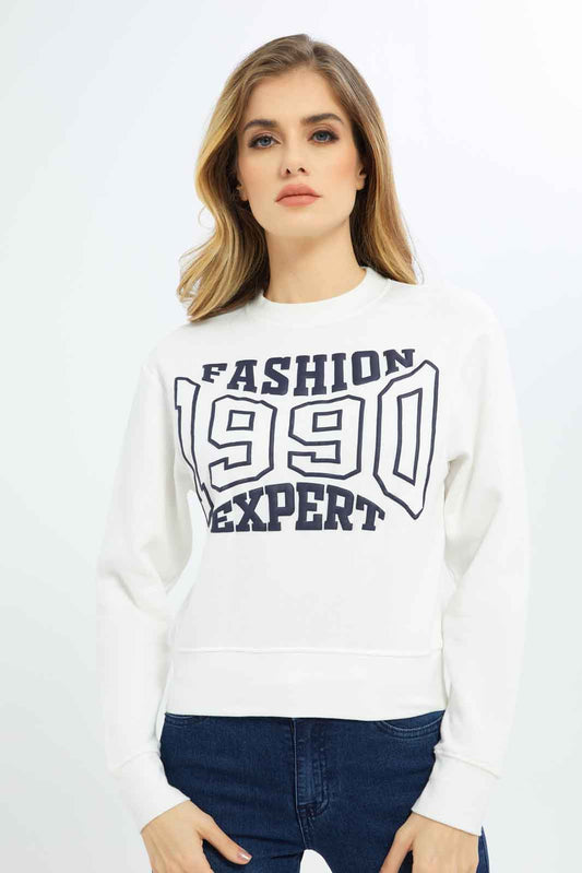 Redtag-Women-White-Sweatshirts-Category:Sweatshirts,-Colour:White,-Deals:New-In,-Dept:Ladieswear,-Filter:Women's-Clothing,-LDC,-LDC-Sweatshirts,-New-In-LDC-APL,-Non-Sale,-S23B,-Section:Women-Women's-