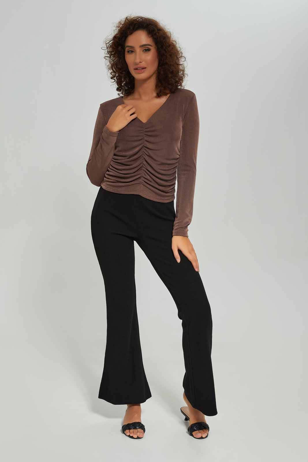 Redtag-Women-Ruch-Detail-Slinky-Top-Category:Tops,-Colour:Brown,-Deals:New-In,-Dept:Ladieswear,-Filter:Women's-Clothing,-New-In-Women-APL,-Non-Sale,-S23A,-Section:Women,-Women-Tops-Women's-