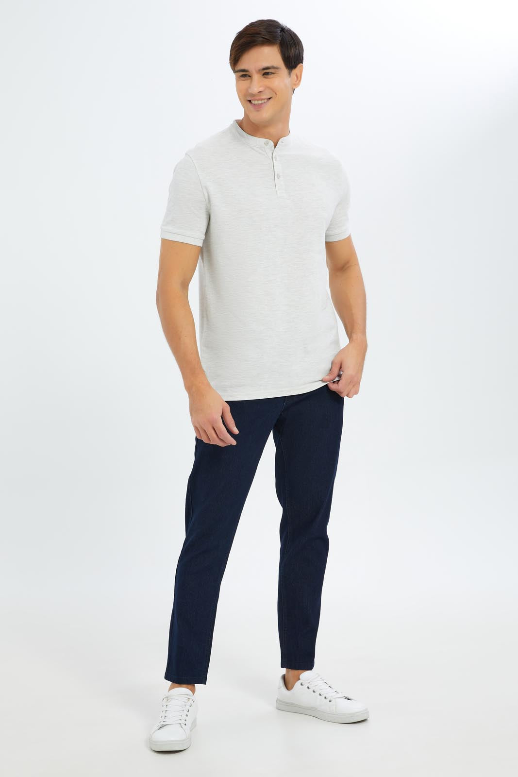 Redtag-Men-Ecru-Mao-Collar-Polo-Shirt-Category:Polo-T-Shirts,-Colour:Ecru,-Deals:New-In,-Dept:Menswear,-Filter:Men's-Clothing,-Men-Polo-T-Shirts,-New-In-Men-APL,-Non-Sale,-S23C,-Section:Men,-TBL-Men's-