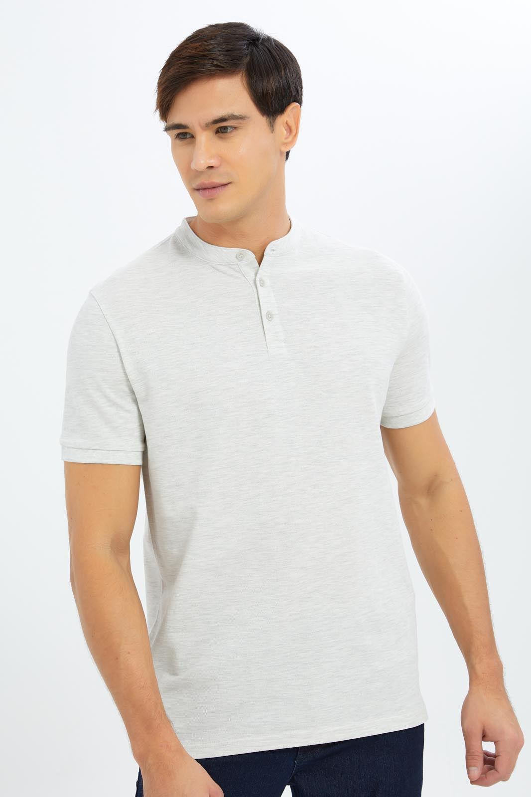 Redtag-Men-Ecru-Mao-Collar-Polo-Shirt-Category:Polo-T-Shirts,-Colour:Ecru,-Deals:New-In,-Dept:Menswear,-Filter:Men's-Clothing,-Men-Polo-T-Shirts,-New-In-Men-APL,-Non-Sale,-S23C,-Section:Men,-TBL-Men's-