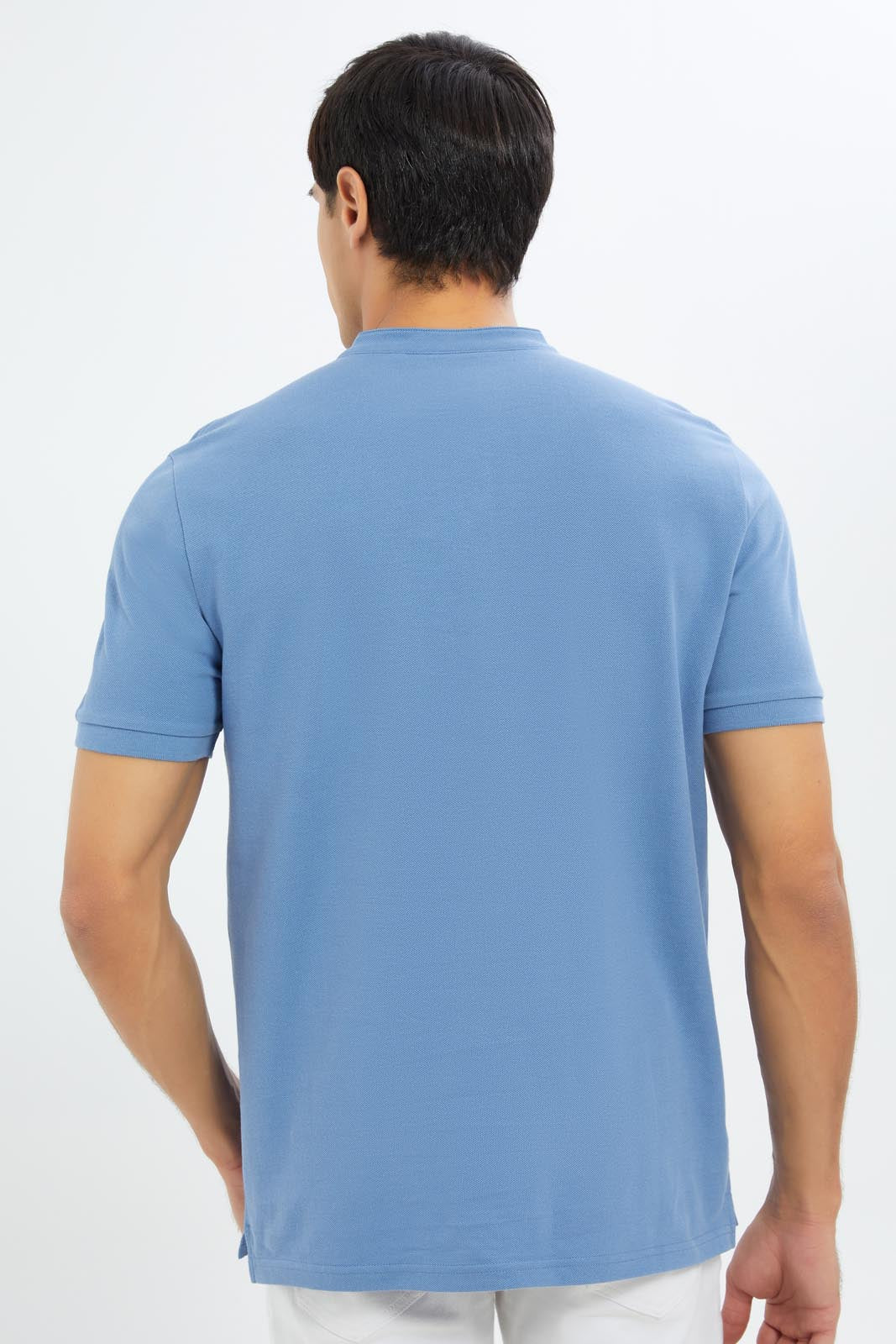 Redtag-Men-Blue-Mao-Collar-Polo-Shirt-Category:Polo-T-Shirts,-Colour:Blue,-Deals:New-In,-Dept:Menswear,-Filter:Men's-Clothing,-Men-Polo-T-Shirts,-New-In-Men-APL,-Non-Sale,-S23C,-Section:Men,-TBL-Men's-