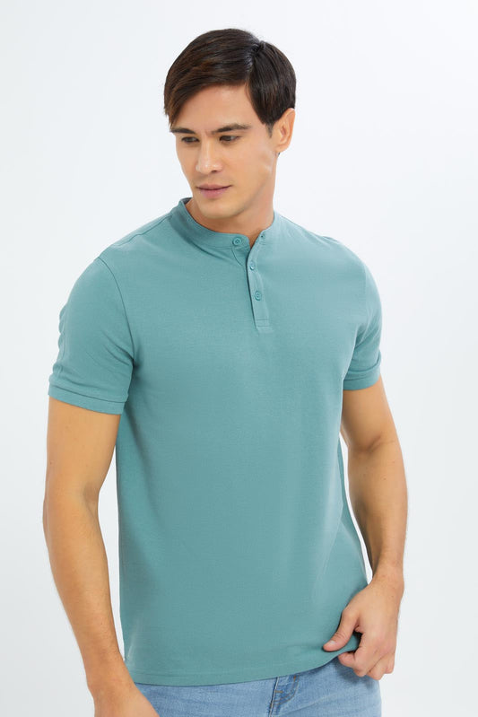 Redtag-Men-Sage-Green-Mao-Collar-Polo-Shirt-Category:Polo-T-Shirts,-Colour:Green,-Deals:New-In,-Dept:Menswear,-Filter:Men's-Clothing,-Men-Polo-T-Shirts,-New-In-Men-APL,-Non-Sale,-S23C,-Section:Men,-TBL-Men's-