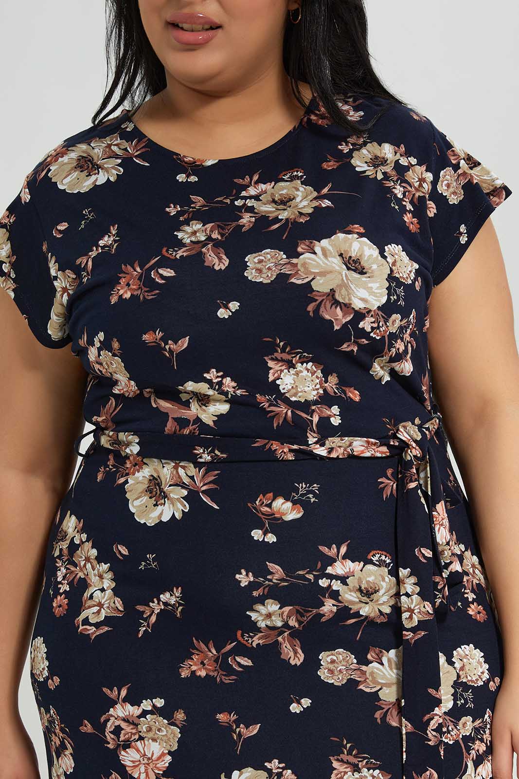 Redtag-Women-Black-Floral-Printed-Maxi-Dress-With-Belt-Category:Dresses,-Colour:Assorted,-Deals:New-In,-Filter:Plus-Size,-LDP-Dresses,-New-In-LDP-APL,-Non-Sale,-Section:Women,-W22B-Women's-