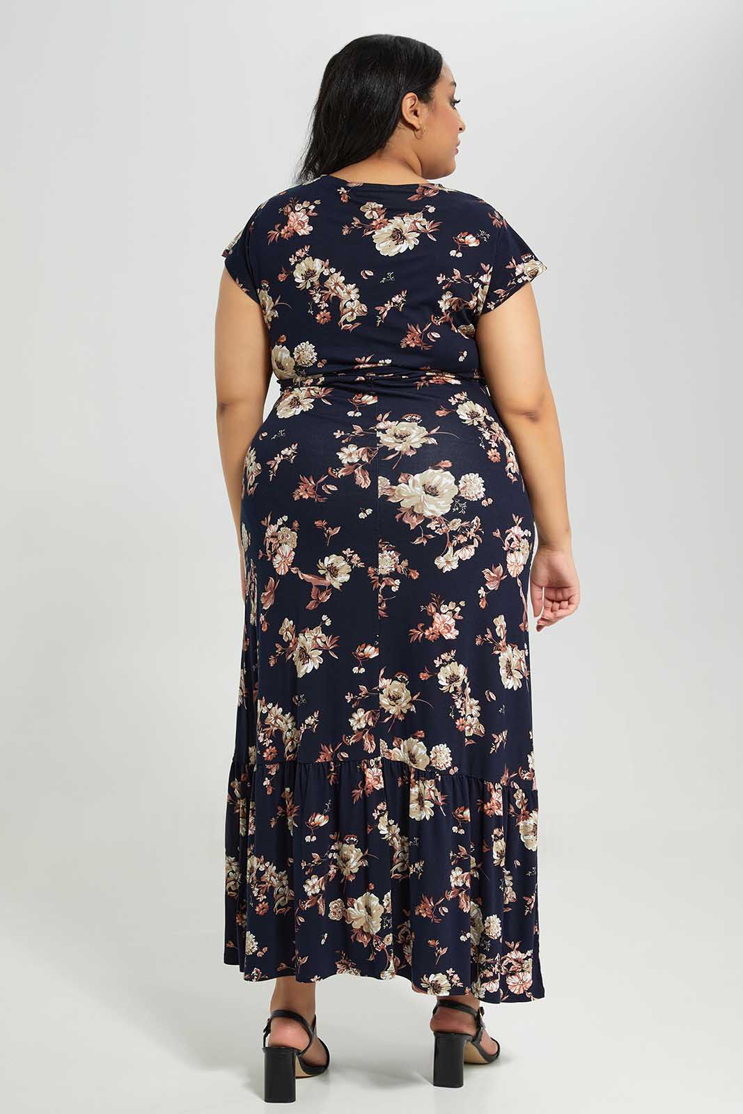 Redtag-Women-Black-Floral-Printed-Maxi-Dress-With-Belt-Category:Dresses,-Colour:Assorted,-Deals:New-In,-Filter:Plus-Size,-LDP-Dresses,-New-In-LDP-APL,-Non-Sale,-Section:Women,-W22B-Women's-