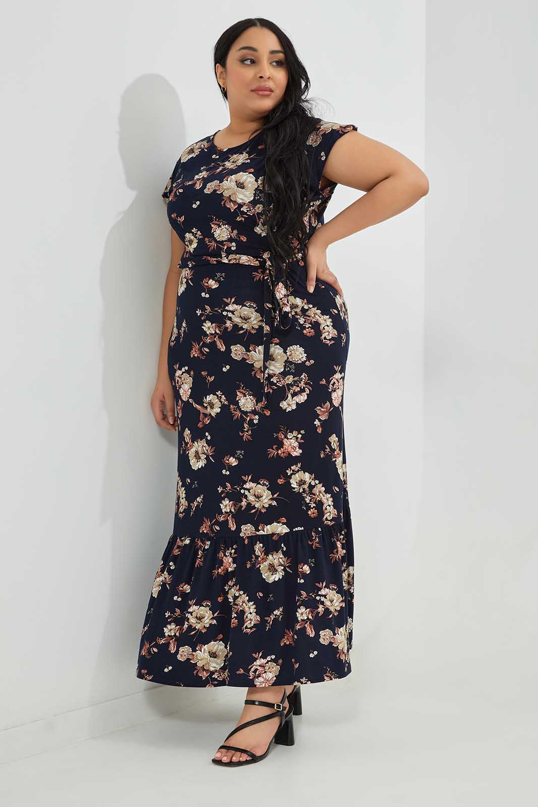 Redtag-Women-Black-Floral-Printed-Maxi-Dress-With-Belt-Category:Dresses,-Colour:Assorted,-Deals:New-In,-Filter:Plus-Size,-LDP-Dresses,-New-In-LDP-APL,-Non-Sale,-Section:Women,-W22B-Women's-