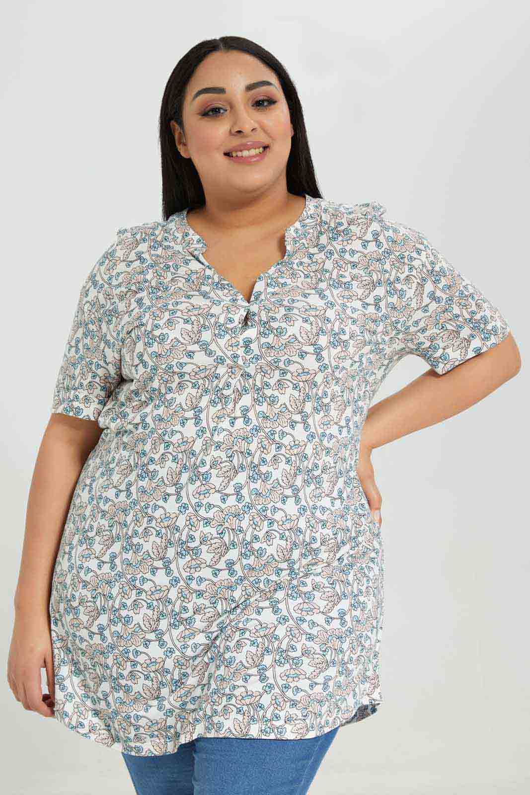 Redtag-Women-Floral-Printed-Ivory-Jersey-Top-Category:Tops,-Colour:Assorted,-Deals:New-In,-Filter:Plus-Size,-LDP-Tops,-New-In-LDP-APL,-Non-Sale,-Section:Women,-W22B-Women's-