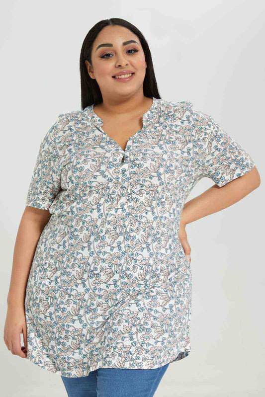 Redtag-Women-Floral-Printed-Ivory-Jersey-Top-Category:Tops,-Colour:Assorted,-Deals:New-In,-Filter:Plus-Size,-LDP-Tops,-New-In-LDP-APL,-Non-Sale,-Section:Women,-W22B-Women's-