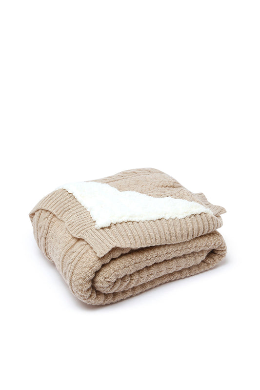 Redtag-Beige-Knit/Sherpa-Reversible-Throw-Category:Throws,-Colour:Beige,-Deals:New-In,-Dept:Home,-Filter:Home-Bedroom,-HMW-BED-Throws,-New-In-HMW-BED,-Non-Sale,-S23A,-Section:Homewares-Home-Bedroom-