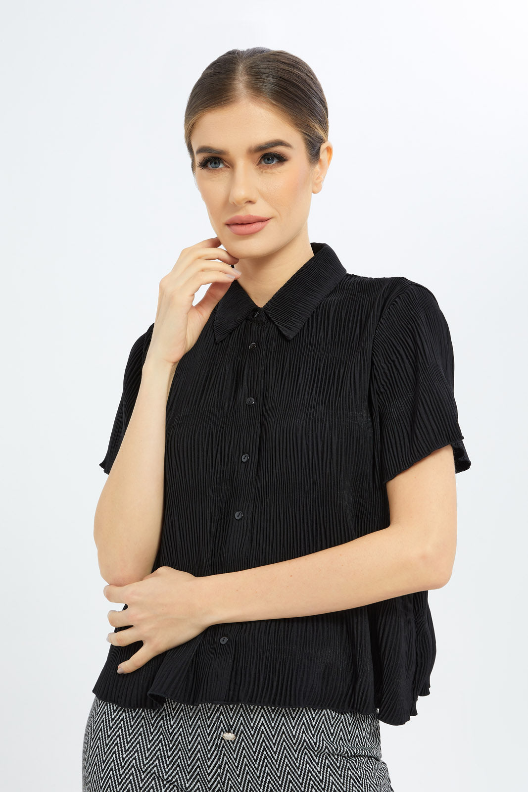Redtag-Women-Black-Pleated-Blouse-Category:Blouses,-Colour:Black,-Deals:New-In,-Dept:Ladieswear,-Filter:Women's-Clothing,-LDC,-LDC-Blouses,-New-In-LDC-APL,-Non-Sale,-S23C,-Section:Women-Women's-