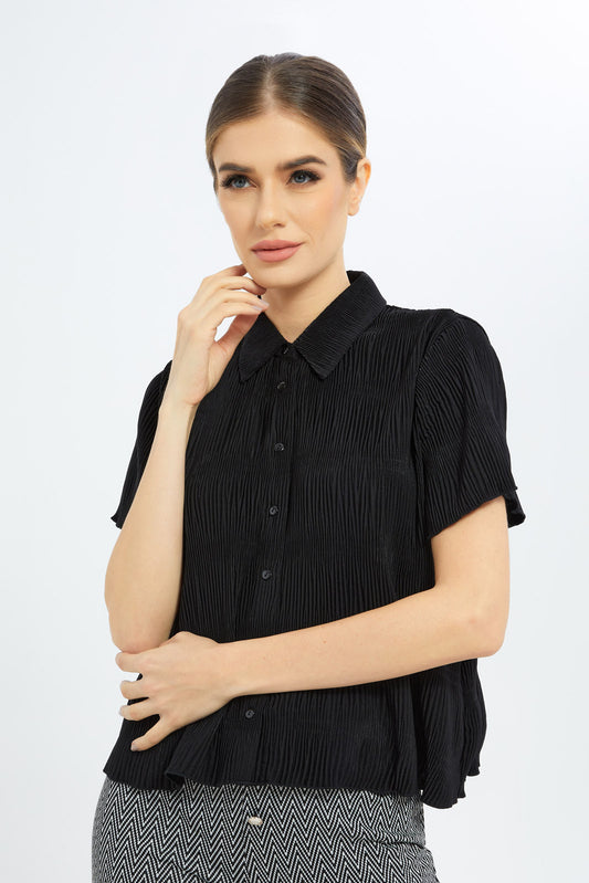 Redtag-Women-Black-Pleated-Blouse-Category:Blouses,-Colour:Black,-Deals:New-In,-Dept:Ladieswear,-Filter:Women's-Clothing,-LDC,-LDC-Blouses,-New-In-LDC-APL,-Non-Sale,-S23C,-Section:Women-Women's-