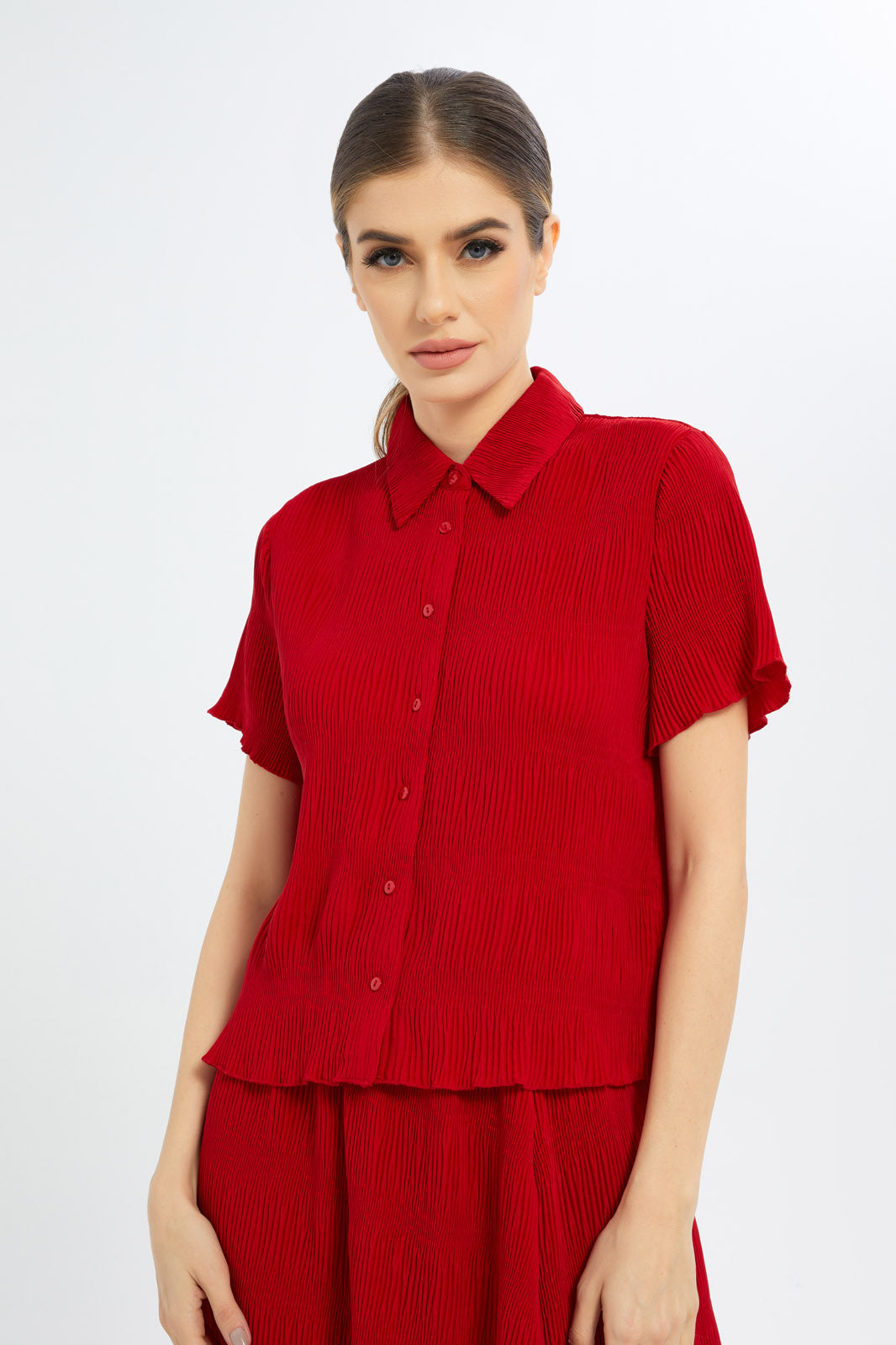 Redtag-Women-Red-Pleated-Blouse-Category:Blouses,-Colour:Red,-Deals:New-In,-Dept:Ladieswear,-Filter:Women's-Clothing,-LDC,-LDC-Blouses,-New-In-LDC-APL,-Non-Sale,-S23C,-Section:Women-Women's-