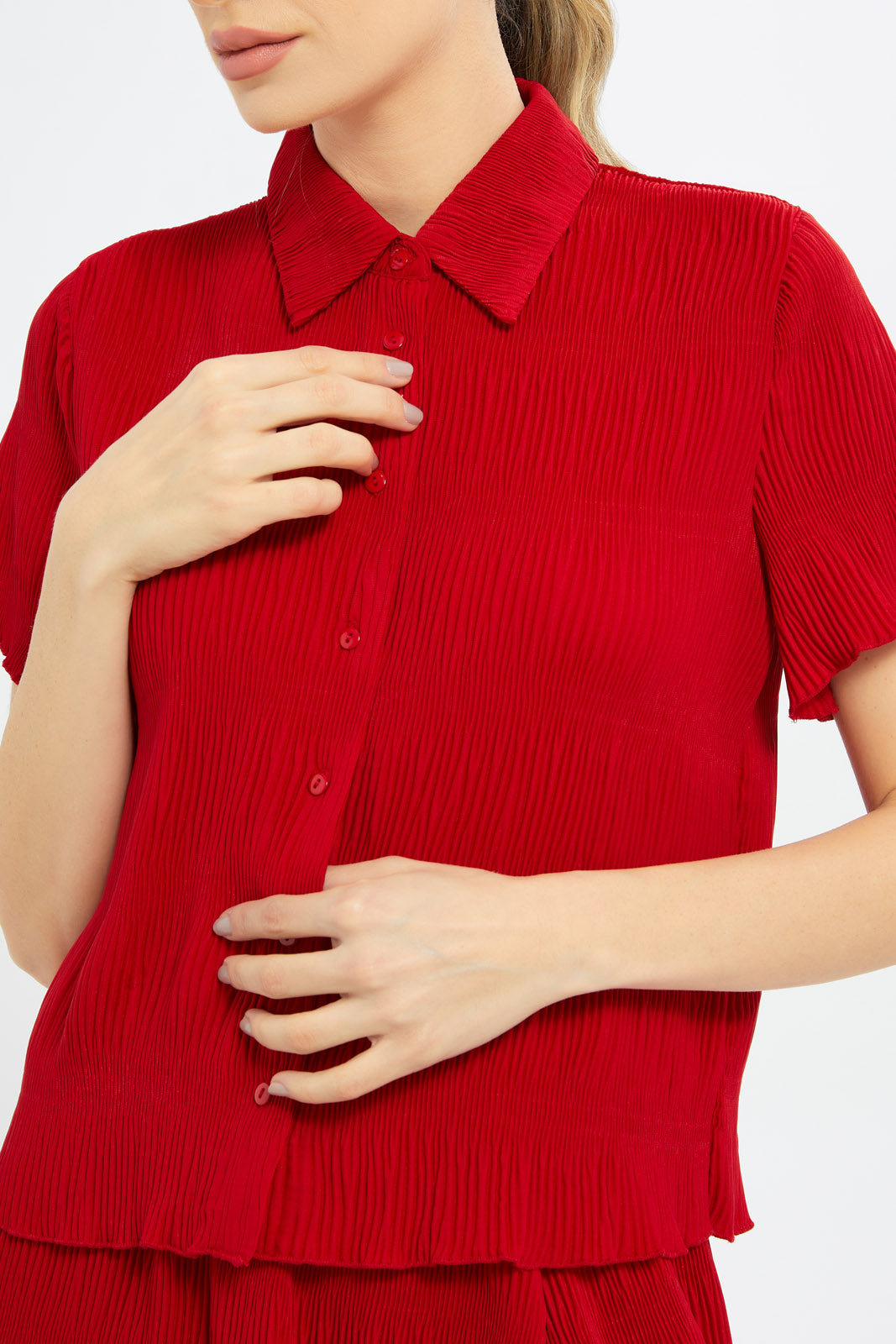 Redtag-Women-Red-Pleated-Blouse-Category:Blouses,-Colour:Red,-Deals:New-In,-Dept:Ladieswear,-Filter:Women's-Clothing,-LDC,-LDC-Blouses,-New-In-LDC-APL,-Non-Sale,-S23C,-Section:Women-Women's-
