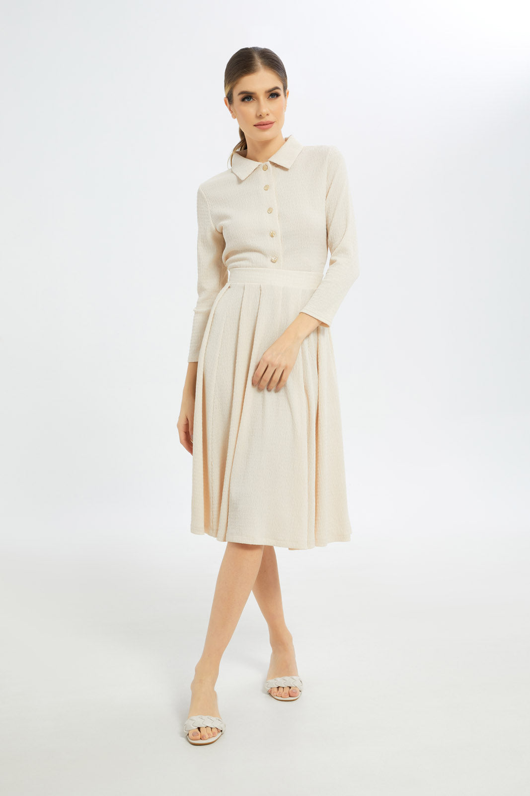 Redtag-Women-Beige-Textured-Pleated-Skirt-Category:Skirts,-Colour:Beige,-Deals:New-In,-Dept:Ladieswear,-Filter:Women's-Clothing,-LDC,-LDC-Skirts,-New-In-LDC-APL,-Non-Sale,-S23C,-Section:Women-Women's-