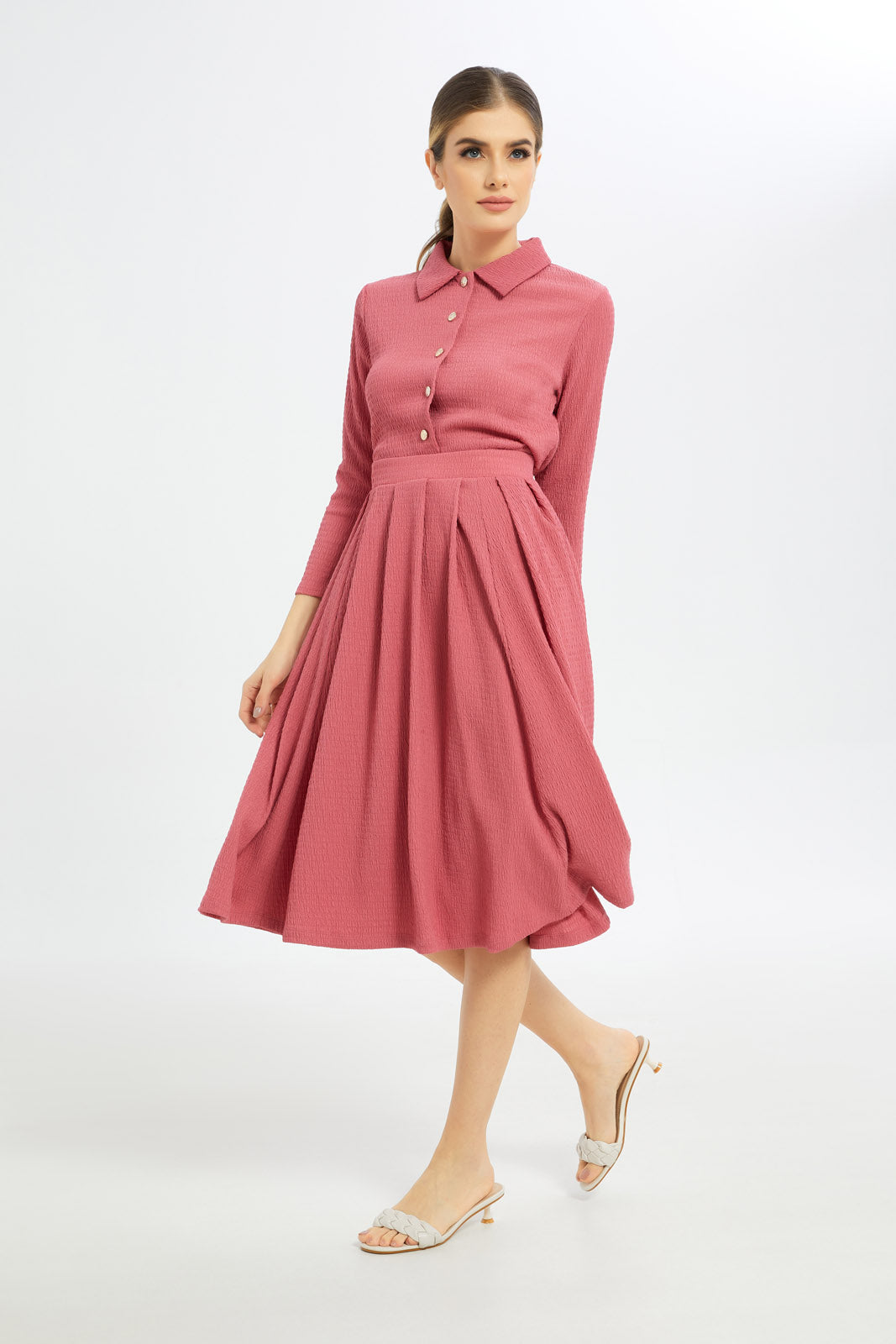 Redtag-Women-Dark-Pink-Textured-Pleated-Skirt-Category:Skirts,-Colour:Apricot,-Deals:New-In,-Dept:Ladieswear,-Filter:Women's-Clothing,-LDC,-LDC-Skirts,-New-In-LDC-APL,-Non-Sale,-S23C,-Section:Women-Women's-