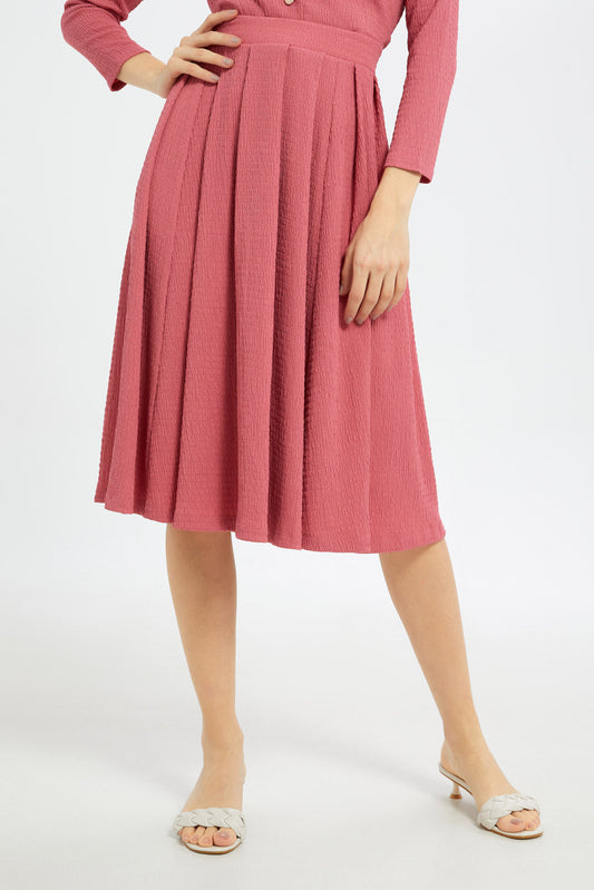 Redtag-Women-Dark-Pink-Textured-Pleated-Skirt-Category:Skirts,-Colour:Apricot,-Deals:New-In,-Dept:Ladieswear,-Filter:Women's-Clothing,-LDC,-LDC-Skirts,-New-In-LDC-APL,-Non-Sale,-S23C,-Section:Women-Women's-