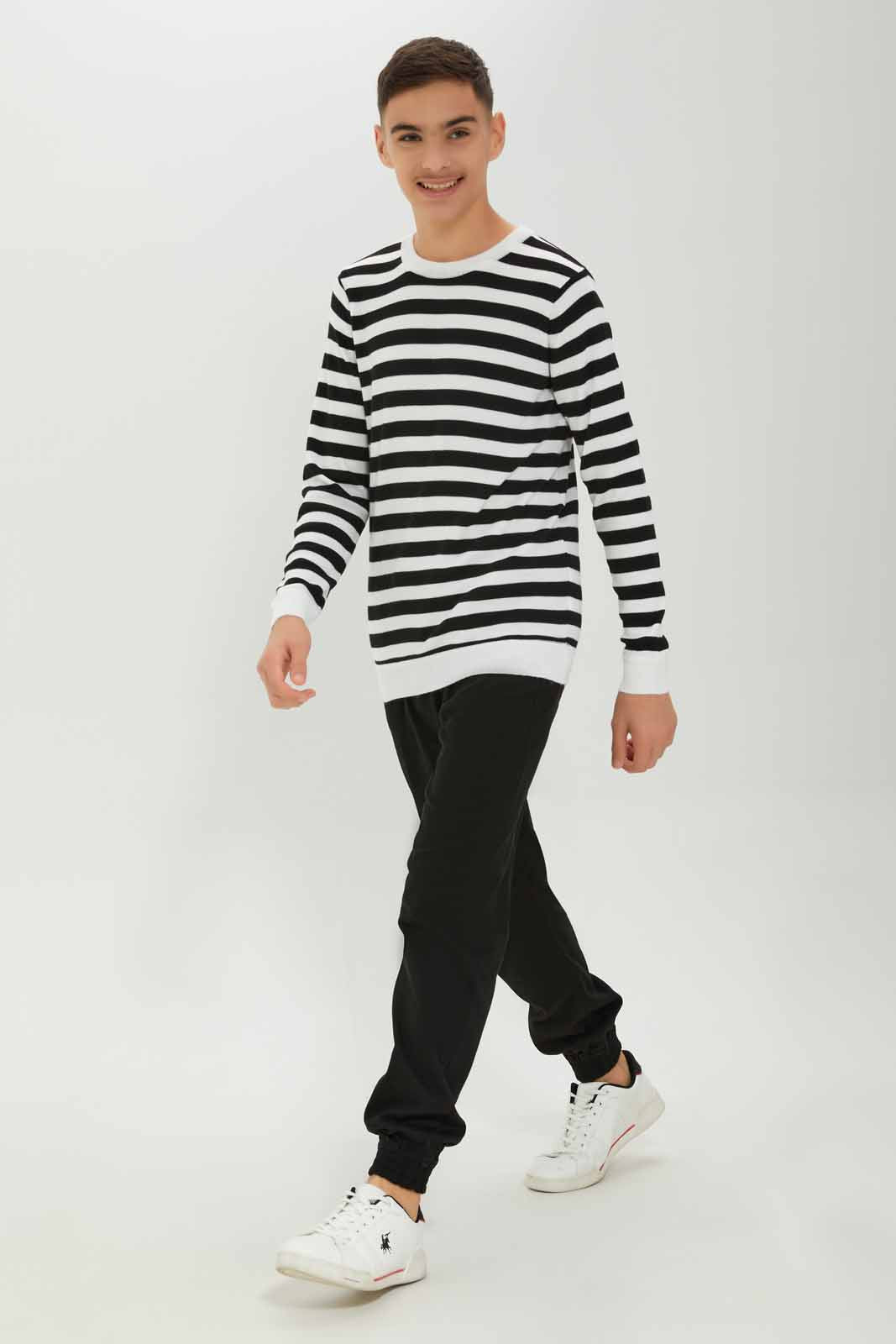 Redtag-Boys-White-Stripe-Pullover-2FOR89,-BSR-Pullovers,-Category:Pullovers,-Colour:White,-Deals:2-FOR-89,-Deals:New-In,-Dept:Boys,-Filter:Senior-Boys-(8-to-14-Yrs),-New-In-BSR-APL,-Non-Sale,-S23A,-Section:Boys-(0-to-14Yrs),-TBL-Senior-Boys-9 to 14 Years