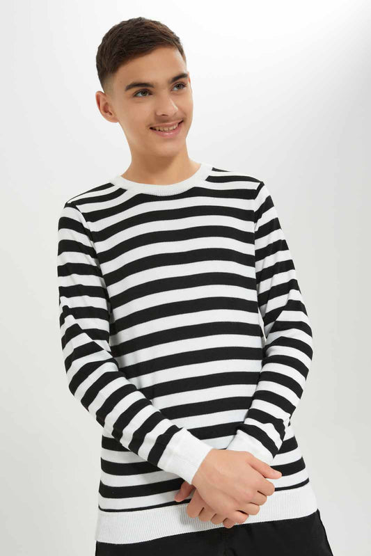 Redtag-Boys-White-Stripe-Pullover-2FOR89,-BSR-Pullovers,-Category:Pullovers,-Colour:White,-Deals:2-FOR-89,-Deals:New-In,-Dept:Boys,-Filter:Senior-Boys-(8-to-14-Yrs),-New-In-BSR-APL,-Non-Sale,-S23A,-Section:Boys-(0-to-14Yrs),-TBL-Senior-Boys-9 to 14 Years