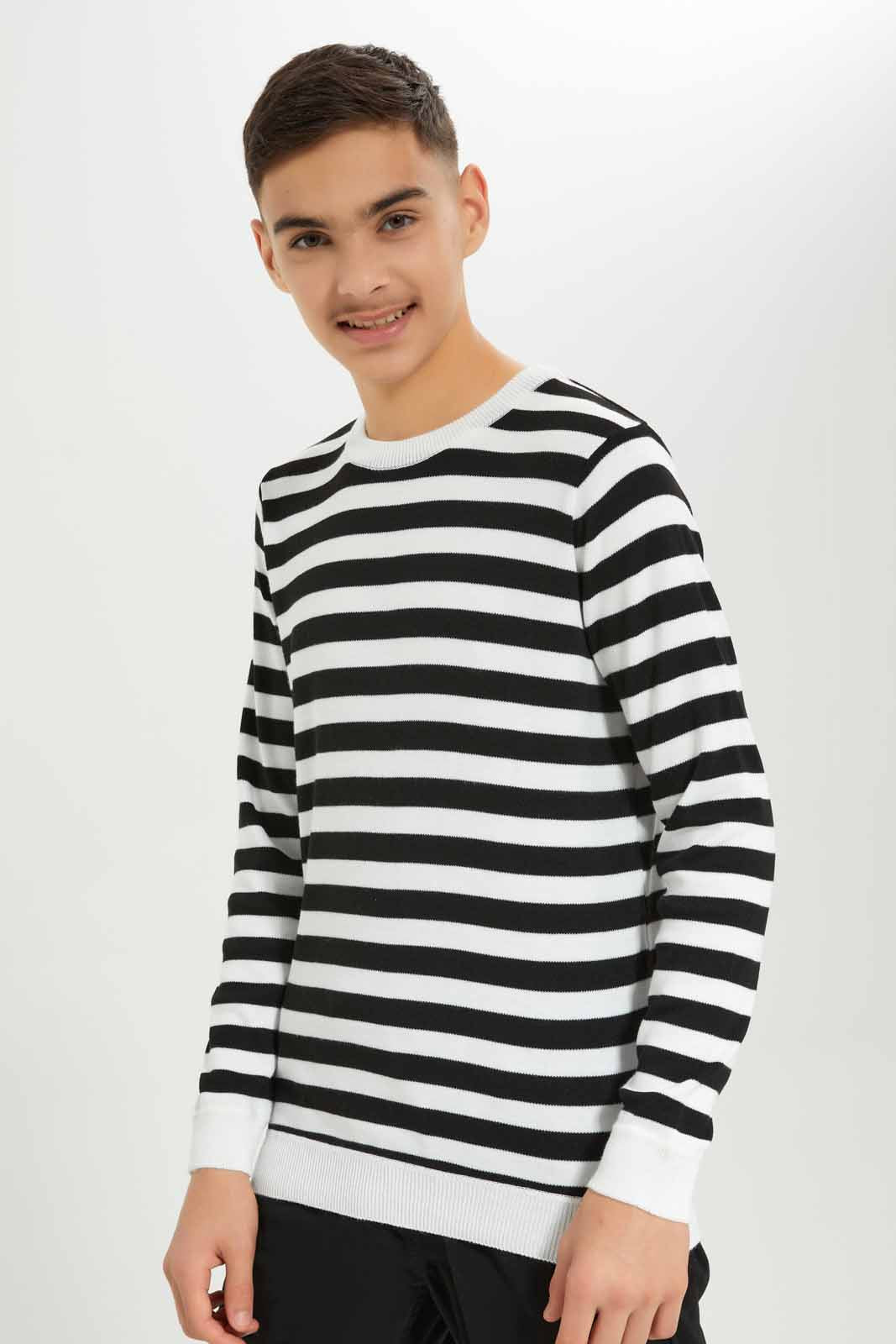 Redtag-Boys-White-Stripe-Pullover-2FOR89,-BSR-Pullovers,-Category:Pullovers,-Colour:White,-Deals:2-FOR-89,-Deals:New-In,-Dept:Boys,-Filter:Senior-Boys-(8-to-14-Yrs),-New-In-BSR-APL,-Non-Sale,-S23A,-Section:Boys-(0-to-14Yrs),-TBL-Senior-Boys-9 to 14 Years