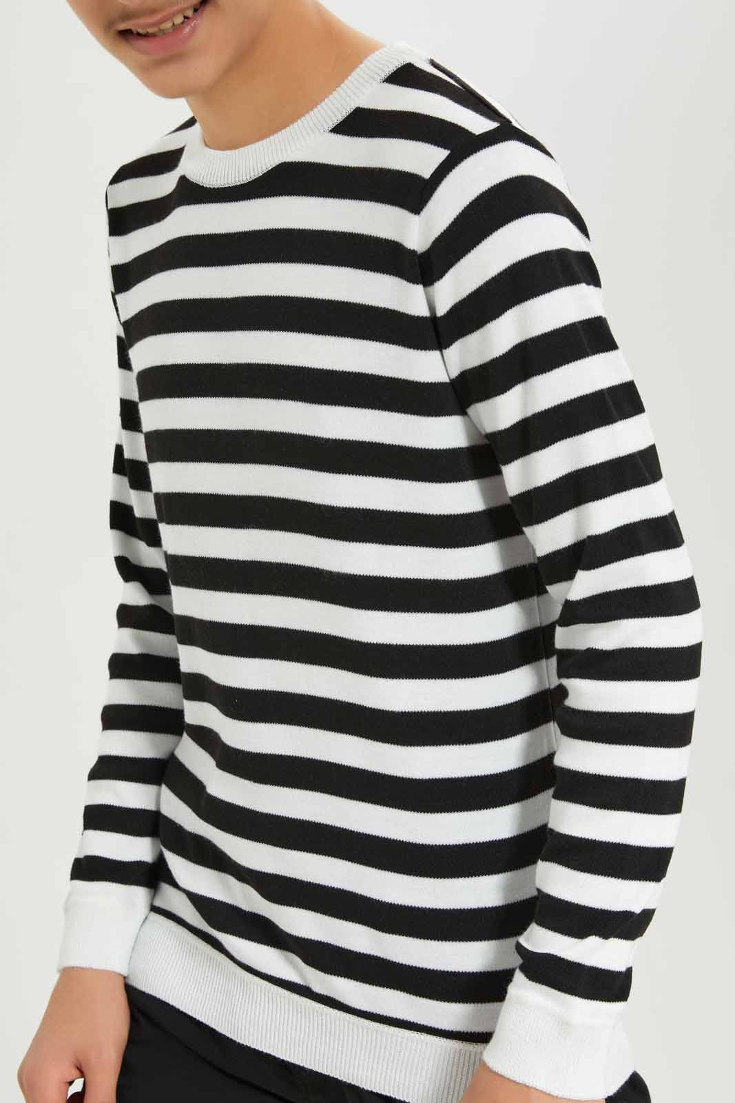 Redtag-Boys-White-Stripe-Pullover-2FOR89,-BSR-Pullovers,-Category:Pullovers,-Colour:White,-Deals:2-FOR-89,-Deals:New-In,-Dept:Boys,-Filter:Senior-Boys-(8-to-14-Yrs),-New-In-BSR-APL,-Non-Sale,-S23A,-Section:Boys-(0-to-14Yrs),-TBL-Senior-Boys-9 to 14 Years