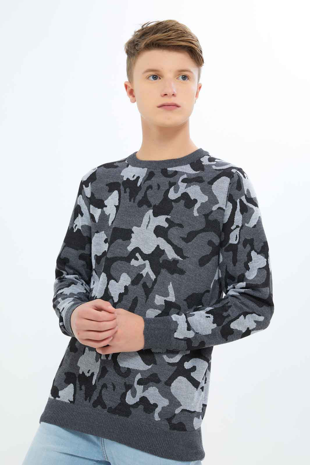 Redtag-Boys-Grey-Mel-Camo-Pullover-BSR-Pullovers,-Category:Pullovers,-Colour:Grey,-Deals:New-In,-Dept:Boys,-Filter:Senior-Boys-(8-to-14-Yrs),-New-In-BSR-APL,-Non-Sale,-S23A,-Section:Boys-(0-to-14Yrs),-TBL-Senior-Boys-9 to 14 Years