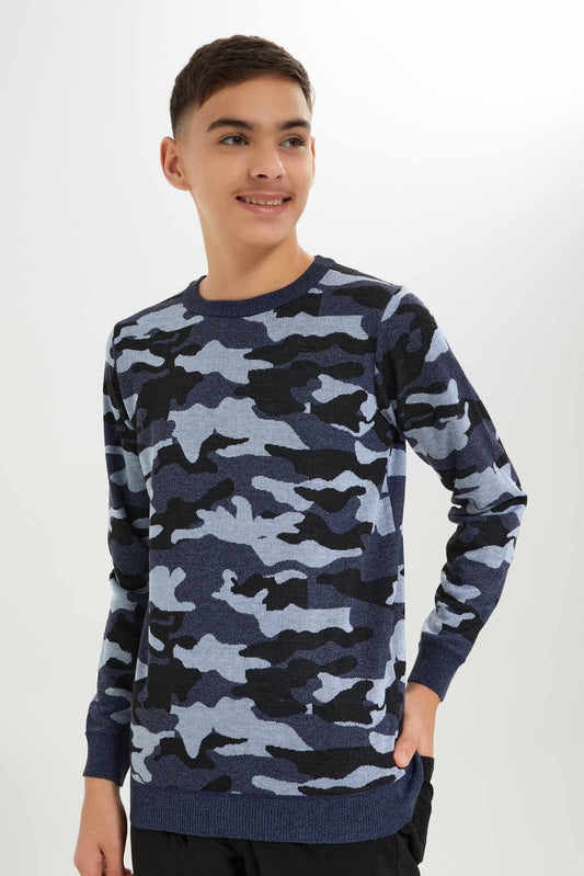 Redtag-Boys-Blue-Camo-Pullover-BSR-Pullovers,-Category:Pullovers,-Colour:Blue,-Deals:New-In,-Dept:Boys,-Filter:Senior-Boys-(8-to-14-Yrs),-New-In-BSR-APL,-Non-Sale,-S23A,-Section:Boys-(0-to-14Yrs),-TBL-Senior-Boys-9 to 14 Years