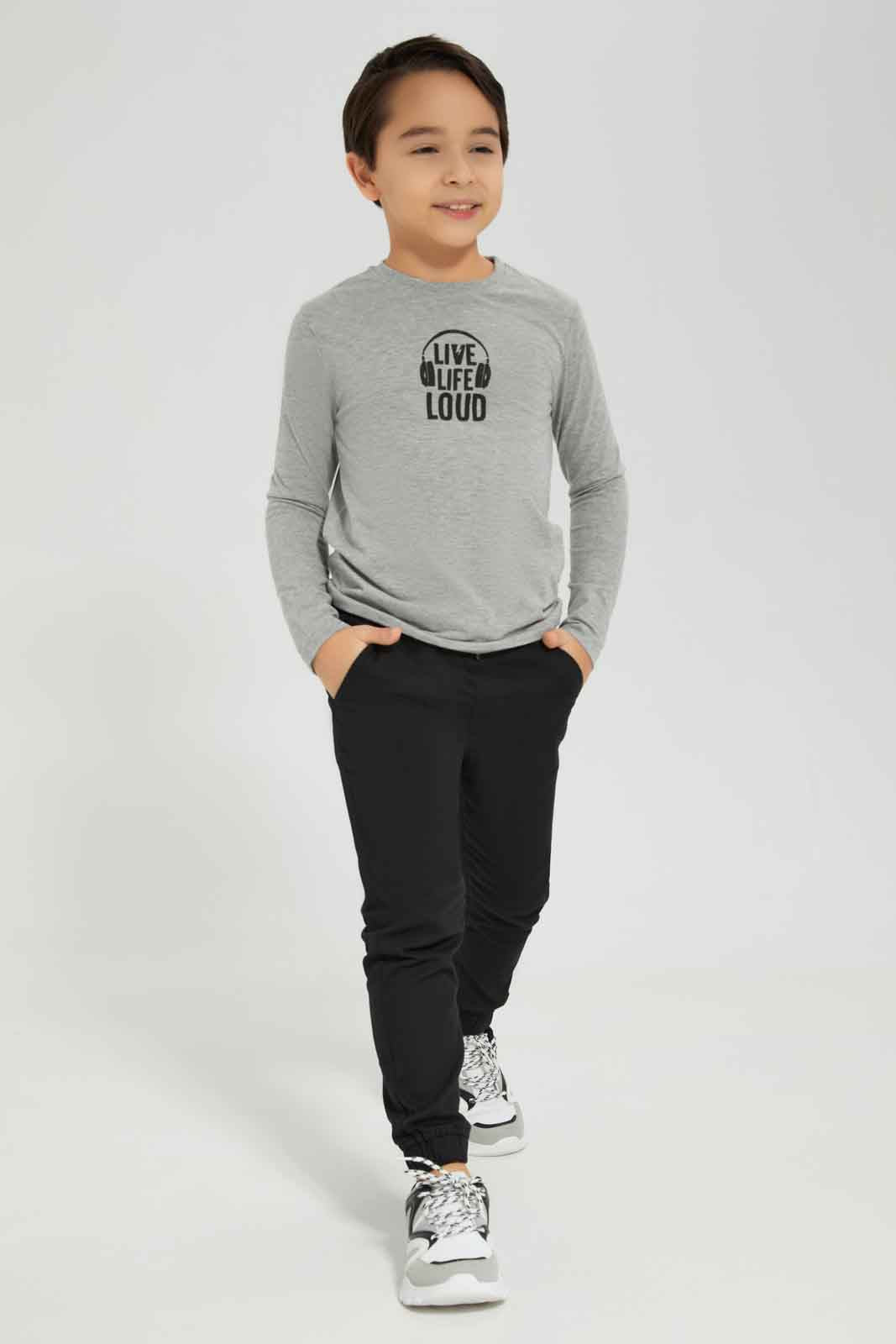 Redtag-Boys-2-Pack-Long-Sleeve-Print-T-Shirt-Grey-And-Black-BOY-T-Shirts,-Category:T-Shirts,-Colour:Grey,-Deals:New-In,-Dept:Boys,-Filter:Boys-(2-to-8-Yrs),-New-In-BOY-APL,-Non-Sale,-Section:Boys-(0-to-14Yrs),-VLM,-W22B-Boys-2 to 8 Years