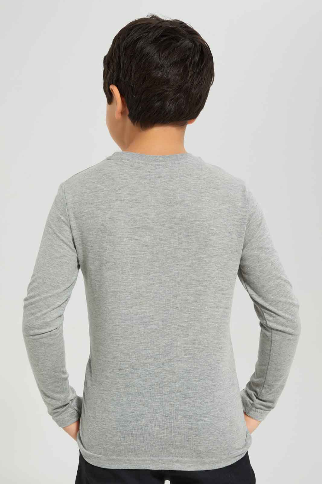 Redtag-Boys-2-Pack-Long-Sleeve-Print-T-Shirt-Grey-And-Black-BOY-T-Shirts,-Category:T-Shirts,-Colour:Grey,-Deals:New-In,-Dept:Boys,-Filter:Boys-(2-to-8-Yrs),-New-In-BOY-APL,-Non-Sale,-Section:Boys-(0-to-14Yrs),-VLM,-W22B-Boys-2 to 8 Years