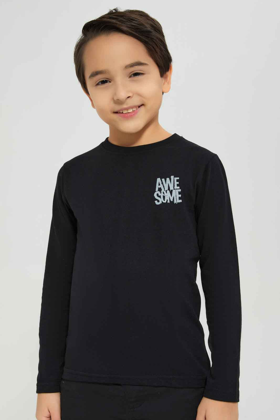 Redtag-Boys-2-Pack-Long-Sleeve-Print-T-Shirt-Grey-And-Black-BOY-T-Shirts,-Category:T-Shirts,-Colour:Grey,-Deals:New-In,-Dept:Boys,-Filter:Boys-(2-to-8-Yrs),-New-In-BOY-APL,-Non-Sale,-Section:Boys-(0-to-14Yrs),-VLM,-W22B-Boys-2 to 8 Years