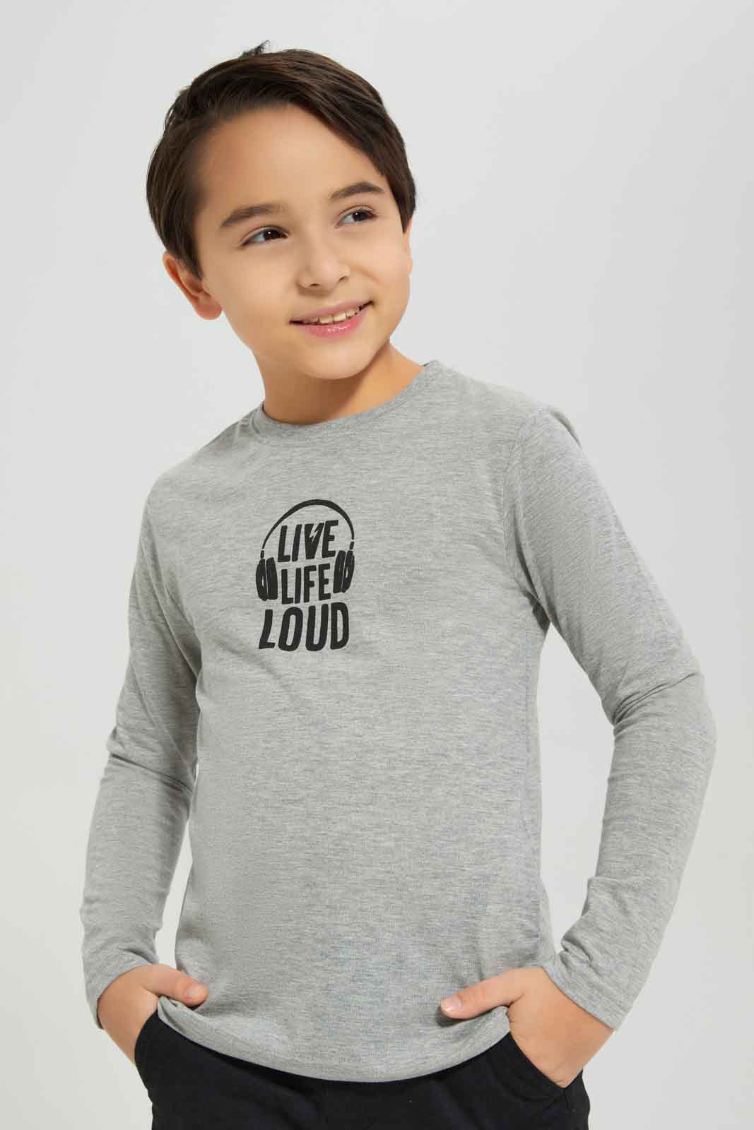 Redtag-Boys-2-Pack-Long-Sleeve-Print-T-Shirt-Grey-And-Black-BOY-T-Shirts,-Category:T-Shirts,-Colour:Grey,-Deals:New-In,-Dept:Boys,-Filter:Boys-(2-to-8-Yrs),-New-In-BOY-APL,-Non-Sale,-Section:Boys-(0-to-14Yrs),-VLM,-W22B-Boys-2 to 8 Years