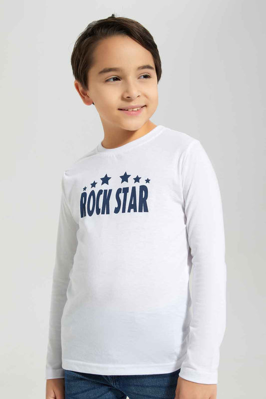 Redtag-Boys-2-Pack-Long-Sleeve-Print-T-Shirt-White-And-Navy-BOY-T-Shirts,-Category:T-Shirts,-Colour:White,-Deals:New-In,-Dept:Boys,-Filter:Boys-(2-to-8-Yrs),-New-In-BOY-APL,-Non-Sale,-Section:Boys-(0-to-14Yrs),-VLM,-W22B-Boys-2 to 8 Years