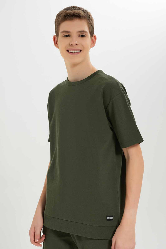 Redtag-Boys-Olive-Pique-Oversize-Sweatshirt-BSR-Sweatshirts,-Category:Sweatshirts,-Colour:Green,-Deals:New-In,-Dept:Boys,-Filter:Senior-Boys-(8-to-14-Yrs),-New-In-BSR-APL,-Non-Sale,-S23A,-Section:Boys-(0-to-14Yrs),-TBL-Senior-Boys-9 to 14 Years