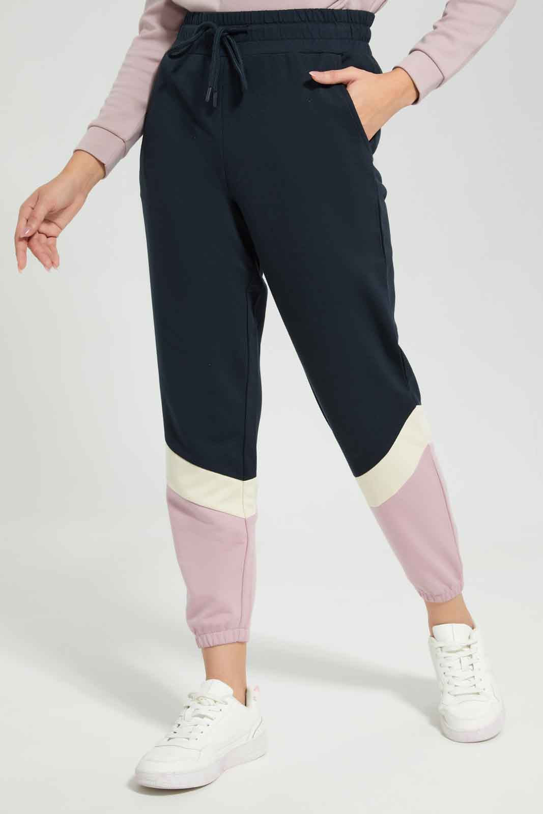 Redtag-Women-Black-Color-Block-Terry-Jogger-Category:Joggers,-Colour:Black,-Deals:New-In,-Filter:Women's-Clothing,-New-In-Women-APL,-Non-Sale,-Section:Women,-W22B,-Women-Joggers-Women's-