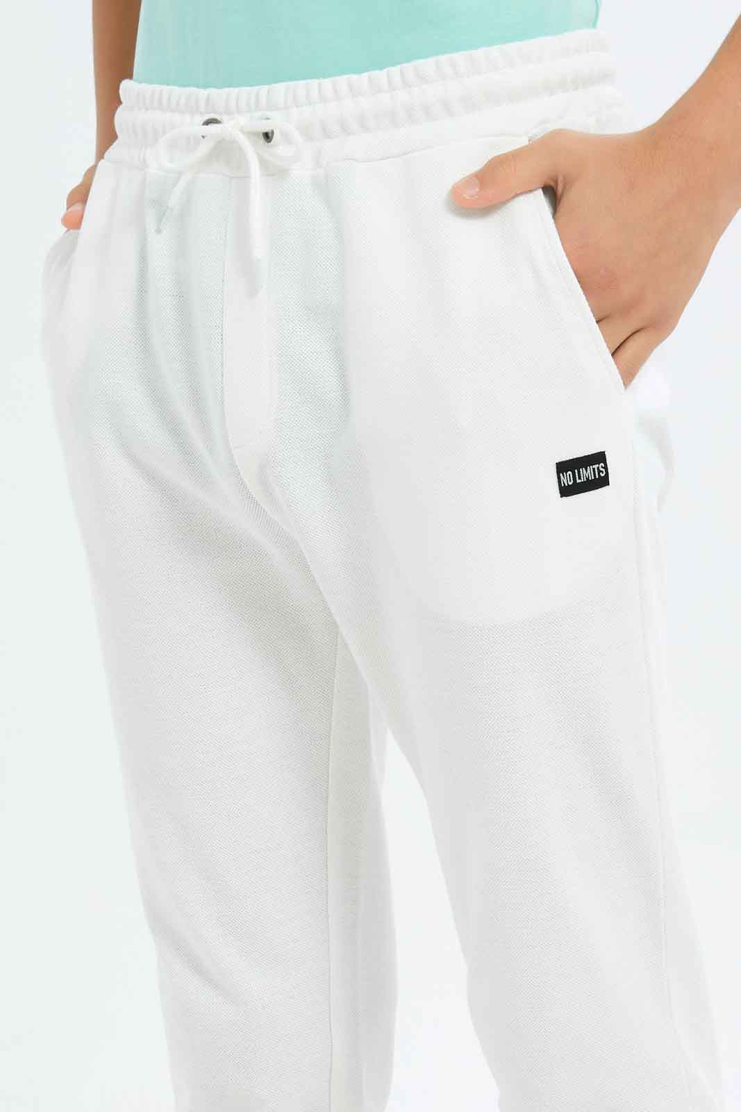 Redtag-Boys-White-Pique-Active-Pants-BSR-Joggers,-Category:Joggers,-Colour:White,-Deals:New-In,-Dept:Boys,-Filter:Senior-Boys-(8-to-14-Yrs),-New-In-BSR-APL,-Non-Sale,-S23A,-Section:Boys-(0-to-14Yrs),-TBL-Senior-Boys-9 to 14 Years