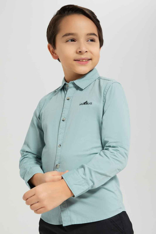 Redtag-Boys-Mint-Long-Sleeve-Poplin-Shirt-BOY-Shirts,-Category:Shirts,-Colour:Mint,-Deals:New-In,-Dept:Boys,-Filter:Boys-(2-to-8-Yrs),-New-In-BOY-APL,-Non-Sale,-Section:Boys-(0-to-14Yrs),-VLM,-W22B-Boys-2 to 8 Years
