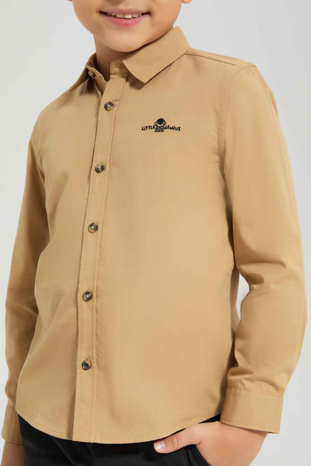 Redtag-Boys-Beige-Long-Sleeve-Poplin-Shirt-BOY-Shirts,-Category:Shirts,-Colour:Beige,-Deals:New-In,-Dept:Boys,-Filter:Boys-(2-to-8-Yrs),-New-In-BOY-APL,-Non-Sale,-Section:Boys-(0-to-14Yrs),-VLM,-W22B-Boys-2 to 8 Years