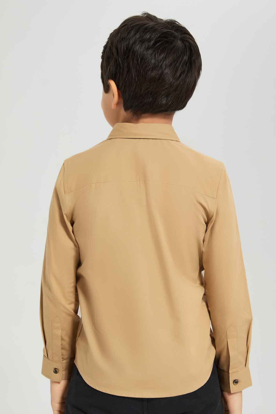 Redtag-Boys-Beige-Long-Sleeve-Poplin-Shirt-BOY-Shirts,-Category:Shirts,-Colour:Beige,-Deals:New-In,-Dept:Boys,-Filter:Boys-(2-to-8-Yrs),-New-In-BOY-APL,-Non-Sale,-Section:Boys-(0-to-14Yrs),-VLM,-W22B-Boys-2 to 8 Years